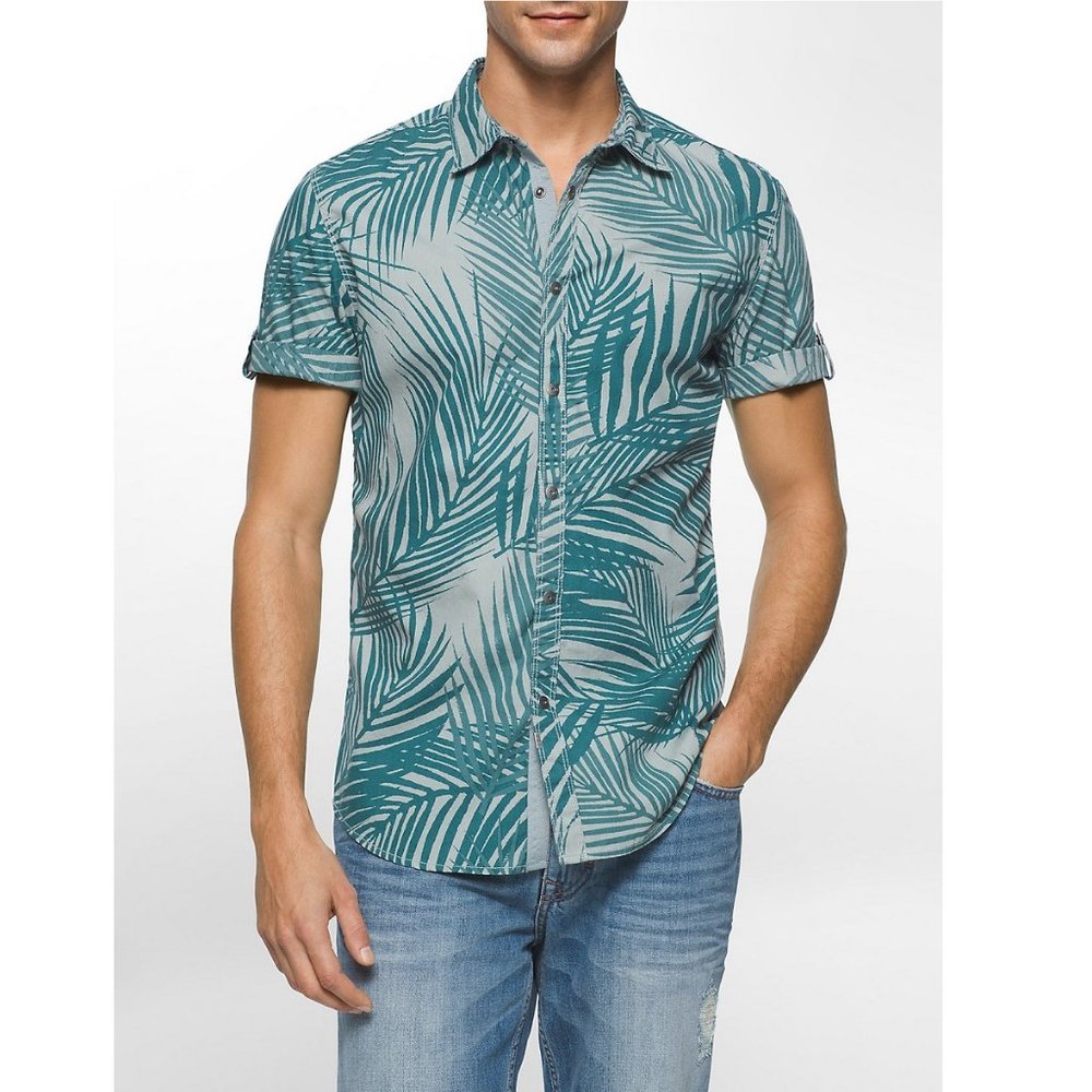 Calvin Klein Jeans Fern Print Cuffed Short Sleeve Shirt